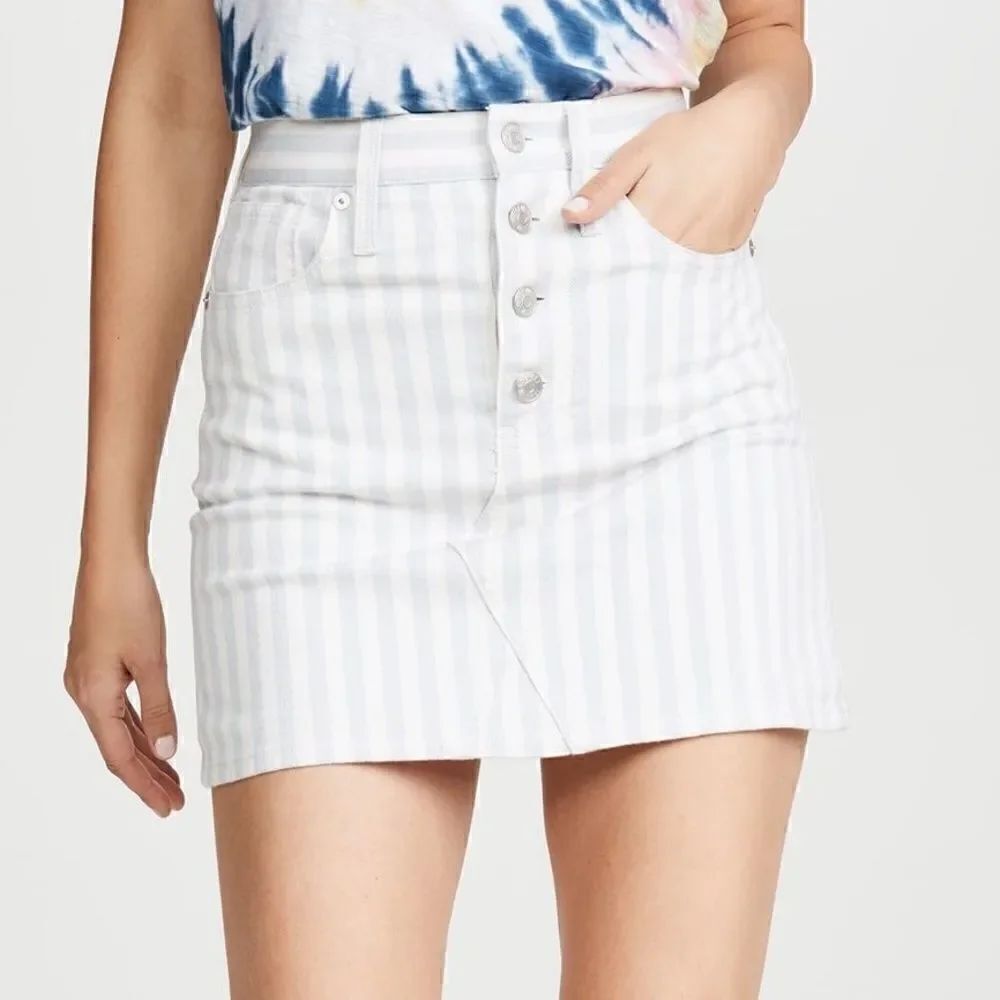 Madewell Stretch A-Line Mini Skirt Pompano Stripe Button Front Mini Skirt 31